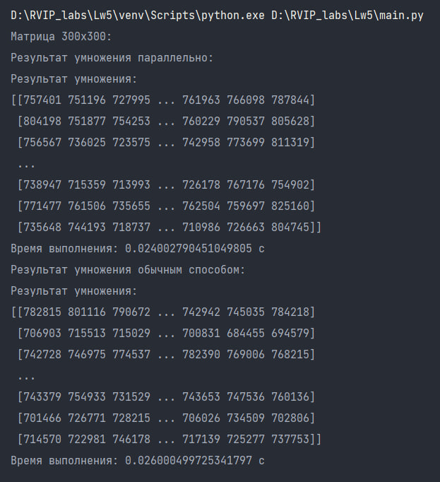 Результат перемножения матриц 300х300